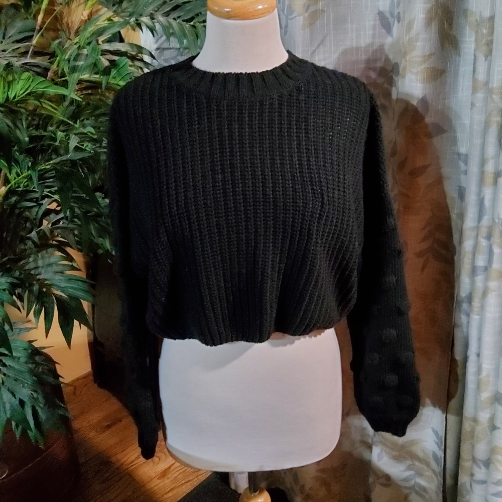 En Creme Black Textured Women's Sweater